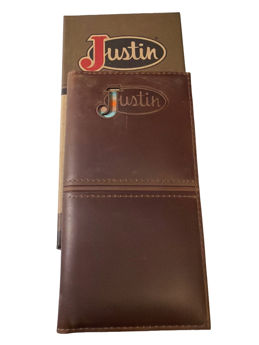 NWT Justin Boots Men's Genuine Leather Rodeo Wallet Serape Logo RFID